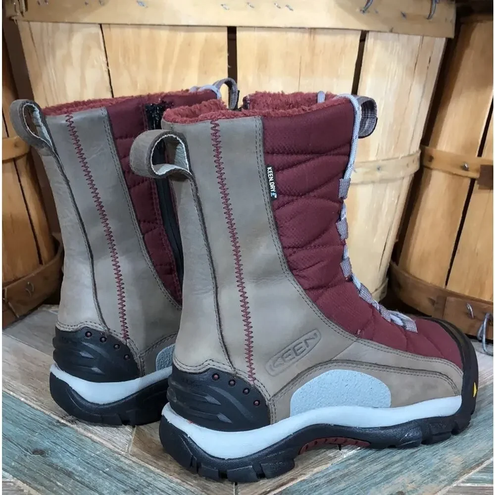 Keen Vail Tan Leather Red Insulated Waterproof Lace-Up Zip Winter Boots Womens 6